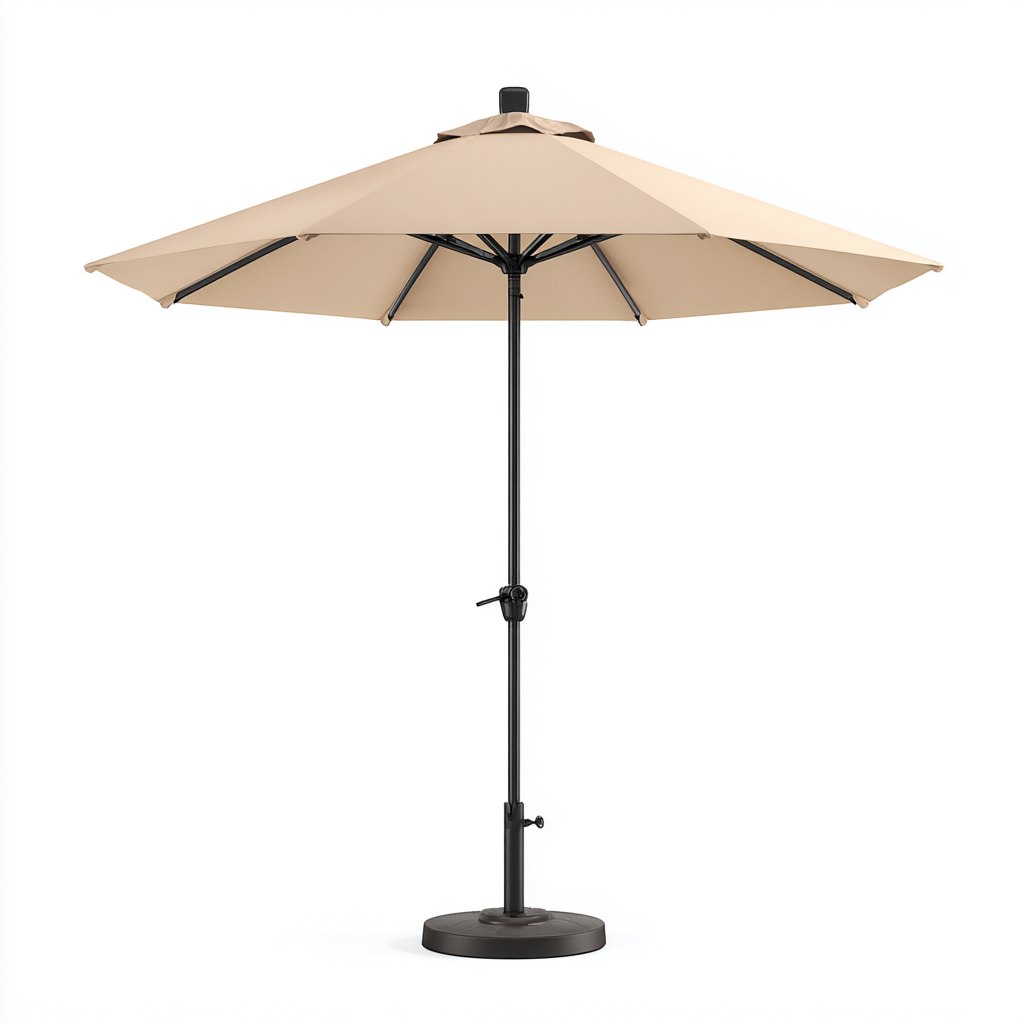 Ombrellone da giardino in poliestere 300x300x250 cm - beige-nero - design rotondo con palo in acciaio e base tonda-Designene