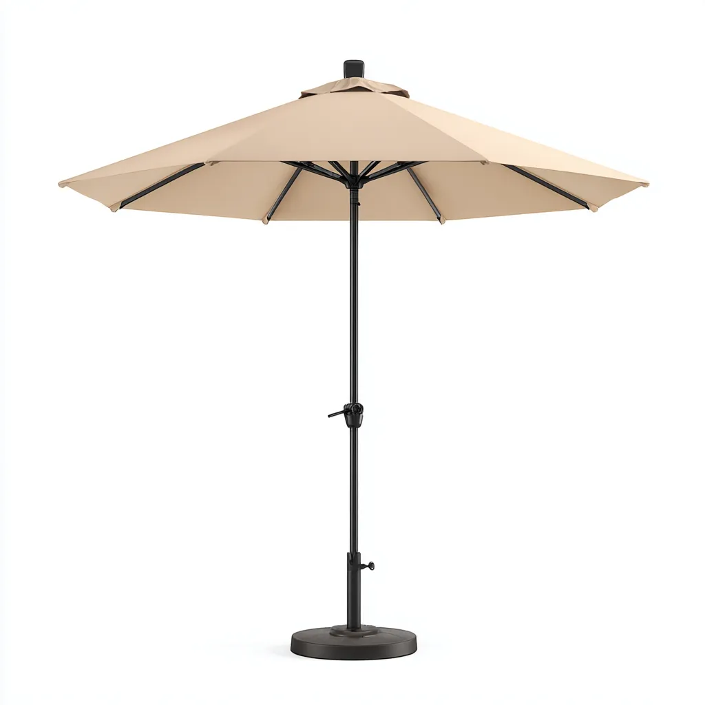 Ombrellone da giardino in poliestere 300x300x250 cm - beige-nero - design rotondo con palo in acciaio e base tonda-Designene