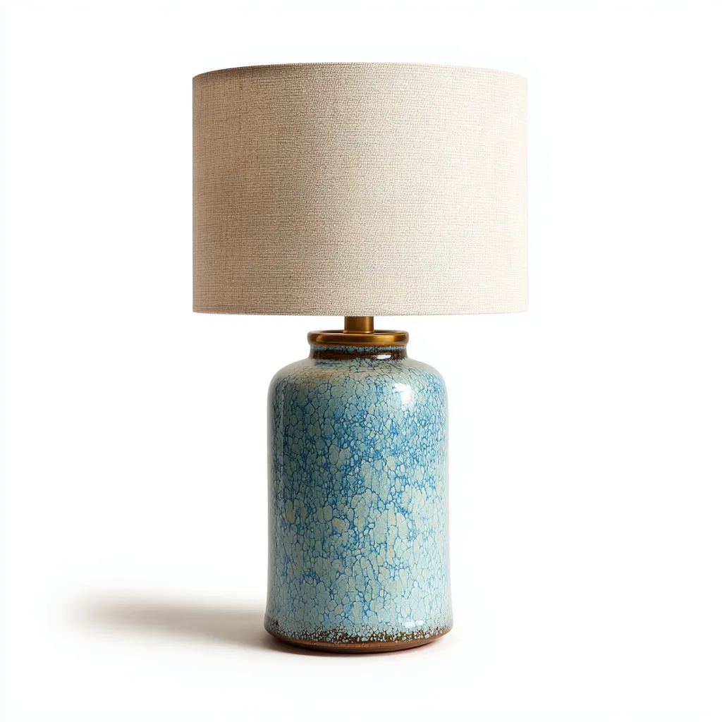 Lampada da tavolo in ceramica 30x30x55 cm - azzurro e beige - design moderno - ideale per soggiorno o camera da letto-Designene