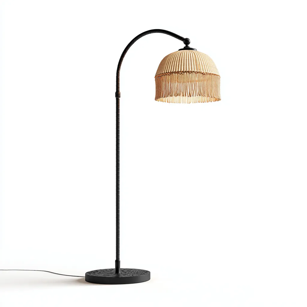 Lampada da terra metallo nero 45x33x165 cm beige-nero stile retrò naturale-Designene
