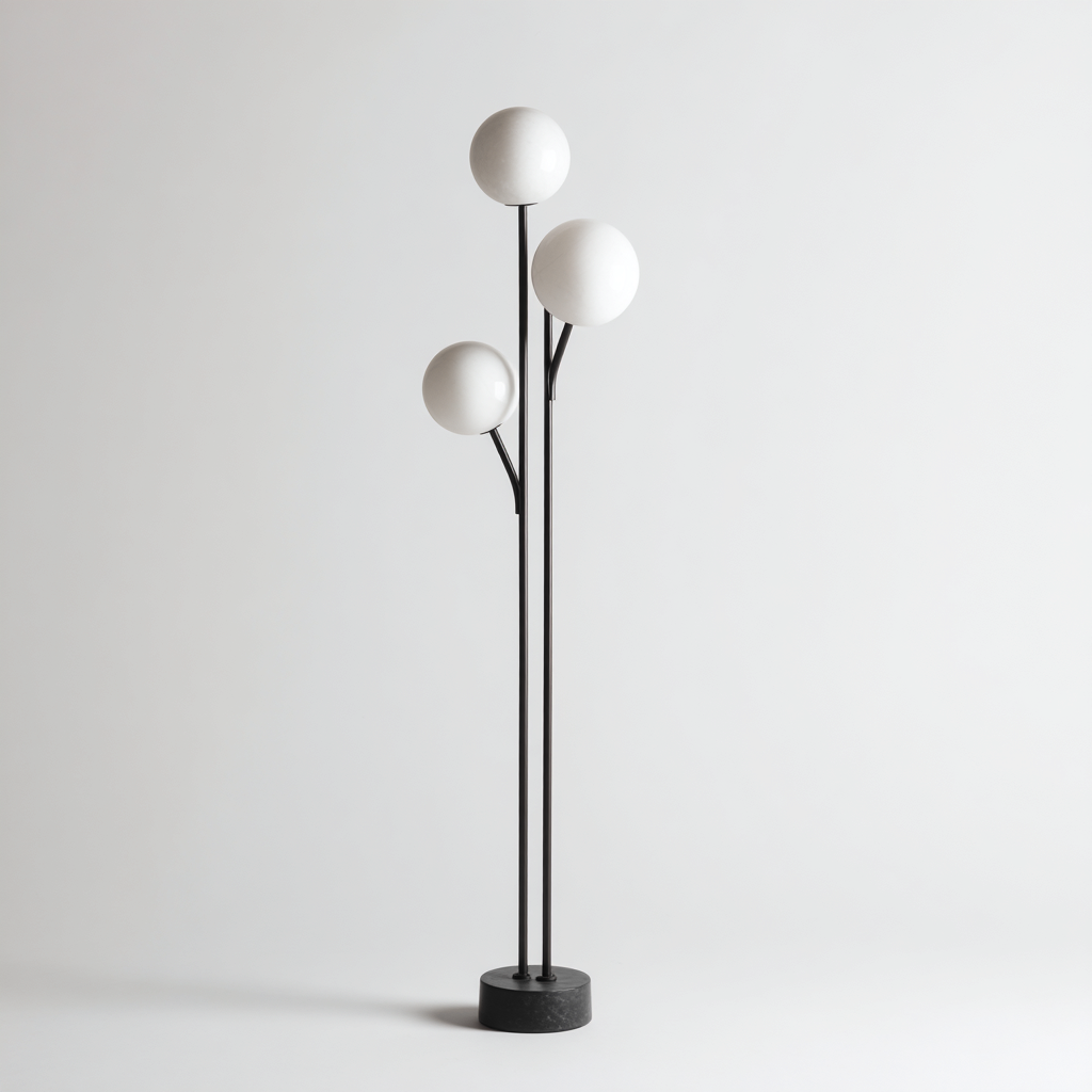 Lampada da terra a 3 sfere - Metallo e vetro - 30x30x160 cm - Nero-bianco - Stile moderno-Designene