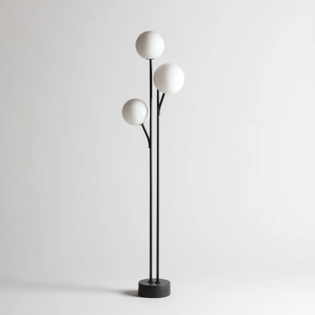 Lampada da terra a 3 sfere - Metallo e vetro - 30x30x160 cm - Nero-bianco - Stile moderno-Designene