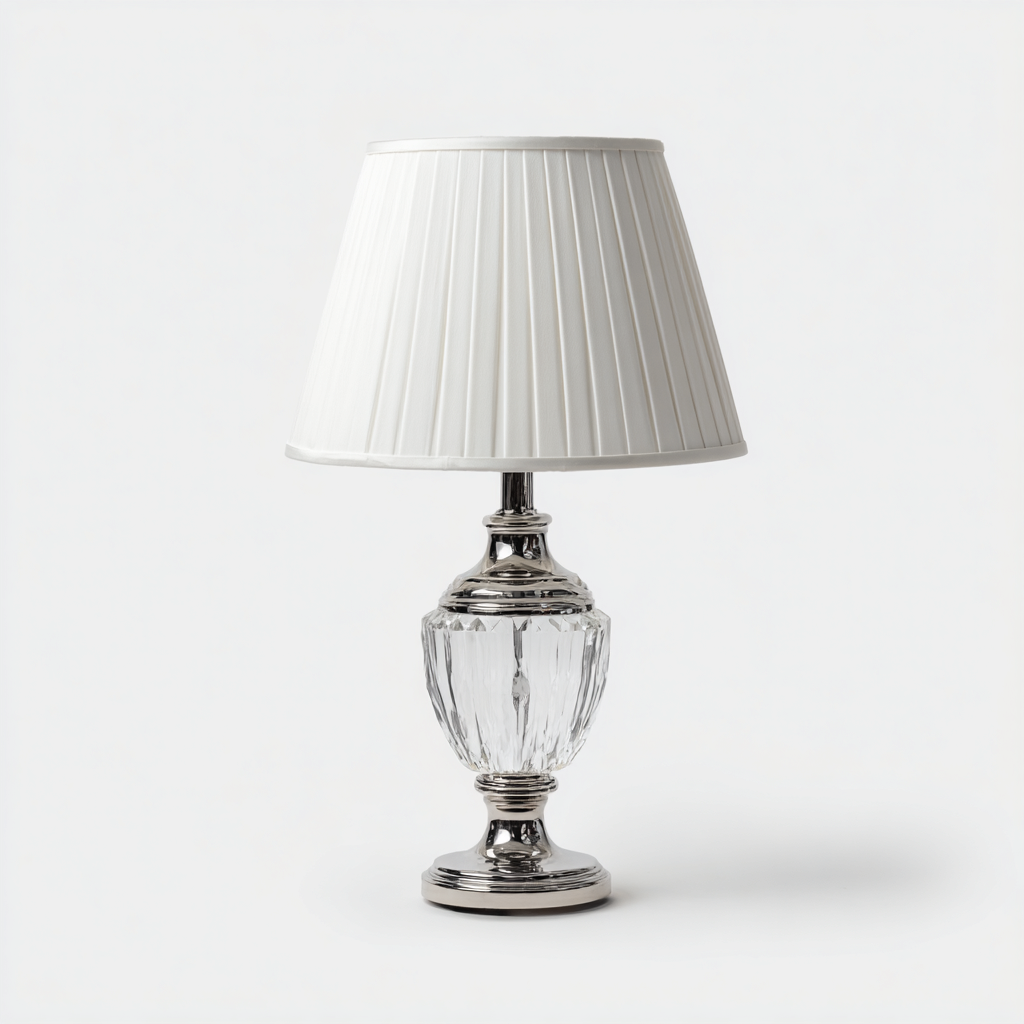 Lampada da tavolo in vetro e metallo 25x25x48 cm - bianco - stile classico elegante-Designene