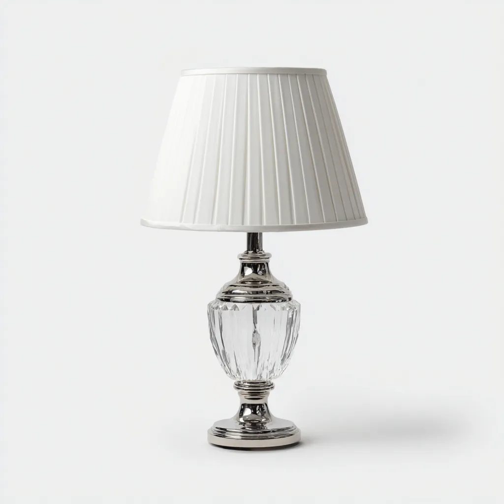 Lampada da tavolo in vetro e metallo 25x25x48 cm - bianco - stile classico elegante-Designene