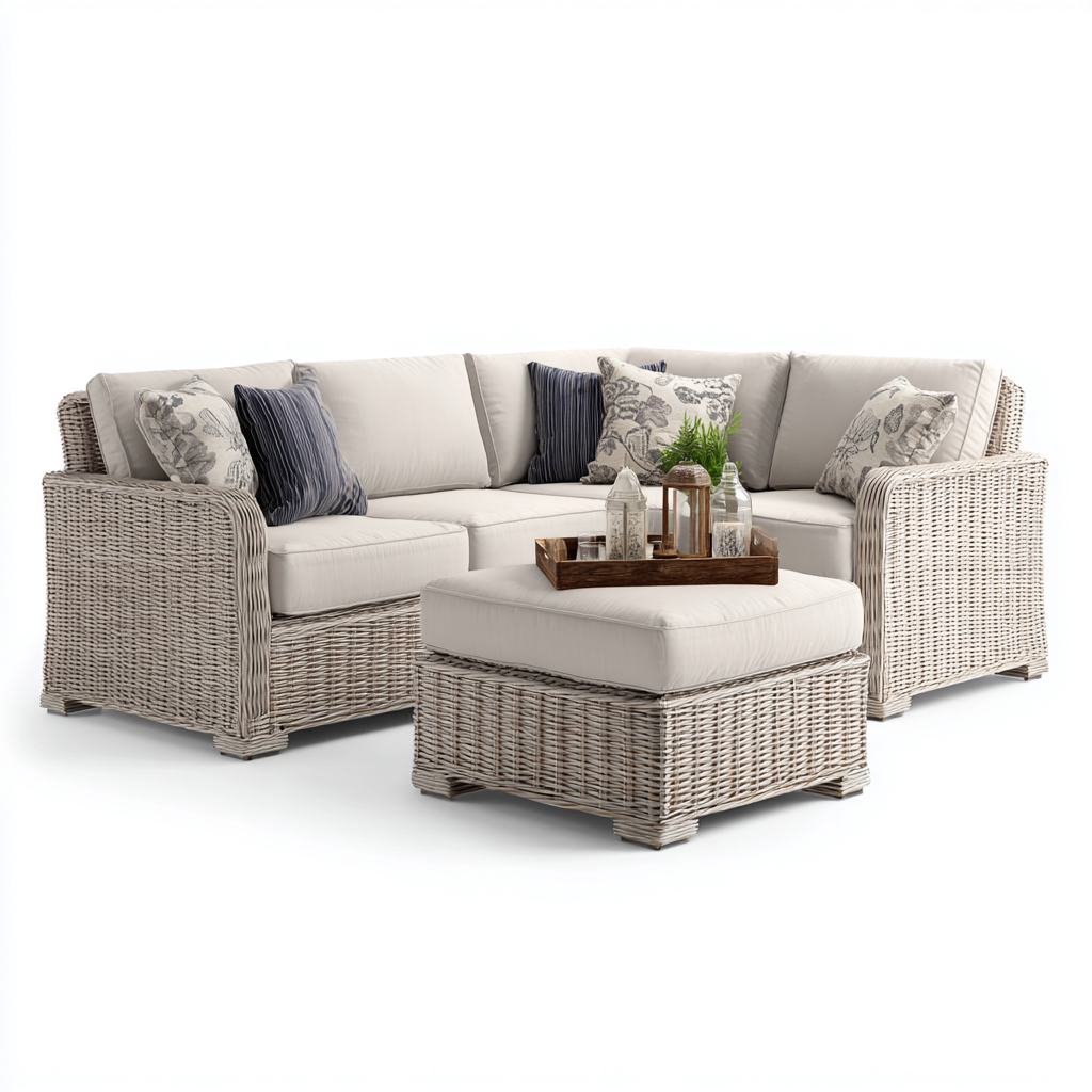 Divano da esterno in rattan sintetico con cuscini in tessuto 210x150x75 cm - grigio-beige - design moderno e accogliente-Designene
