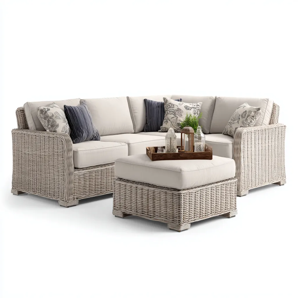Divano da esterno in rattan sintetico con cuscini in tessuto 210x150x75 cm - grigio-beige - design moderno e accogliente-Designene