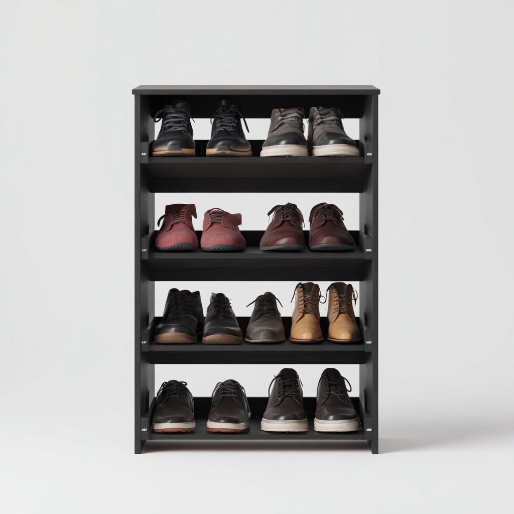 Scarpiera in legno MDF a 4 ripiani 70x30x90 cm - nera - design moderno compatto-Designene