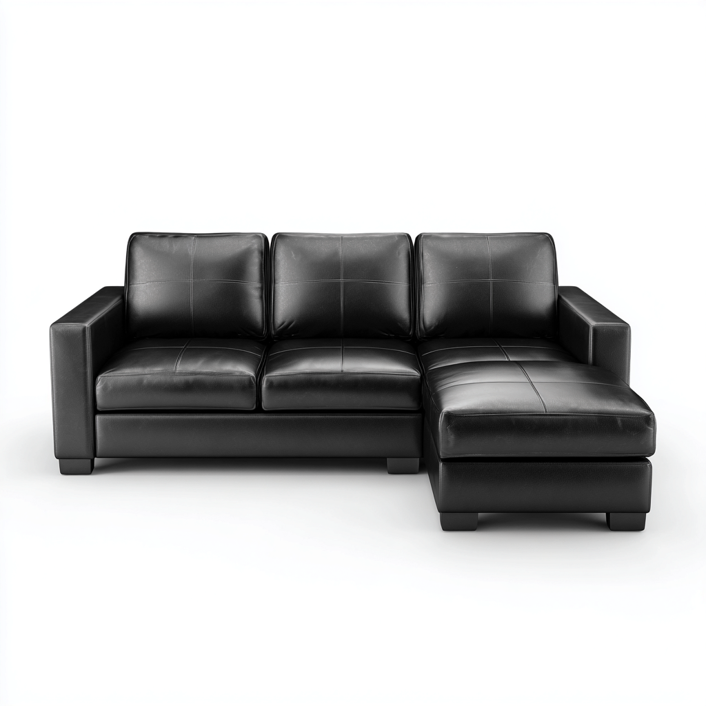 Divano angolare in pelle 240x155x88 cm - nero - design moderno con chaise longue e struttura compatta-Designene