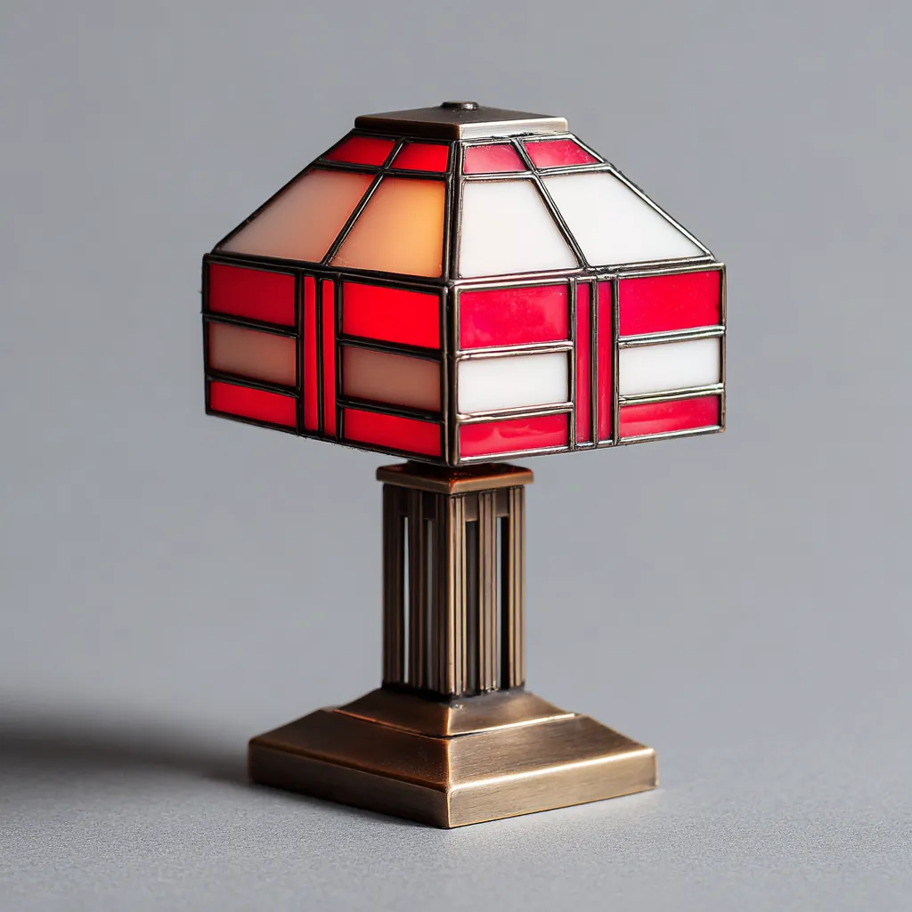 Lampada da tavolo in vetro e metallo 20x20x35 cm - rosso e bianco - stile vintage - ideale per soggiorno o studio-Designene