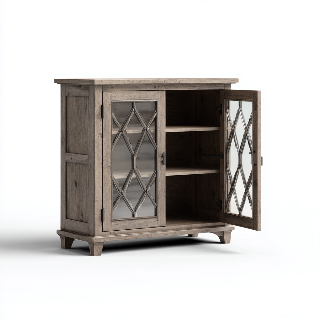 Scarpiera in legno grigio con doppia anta in vetro 90x40x110 cm - design classico - con spazi di contenimento-Designene