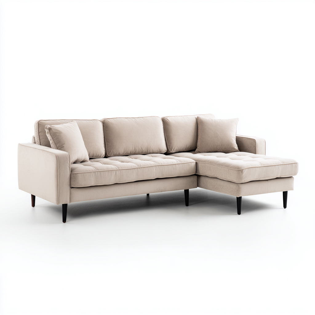 Divano angolare in velluto 255x160x85 cm - beige - stile moderno con gambe nere-Designene