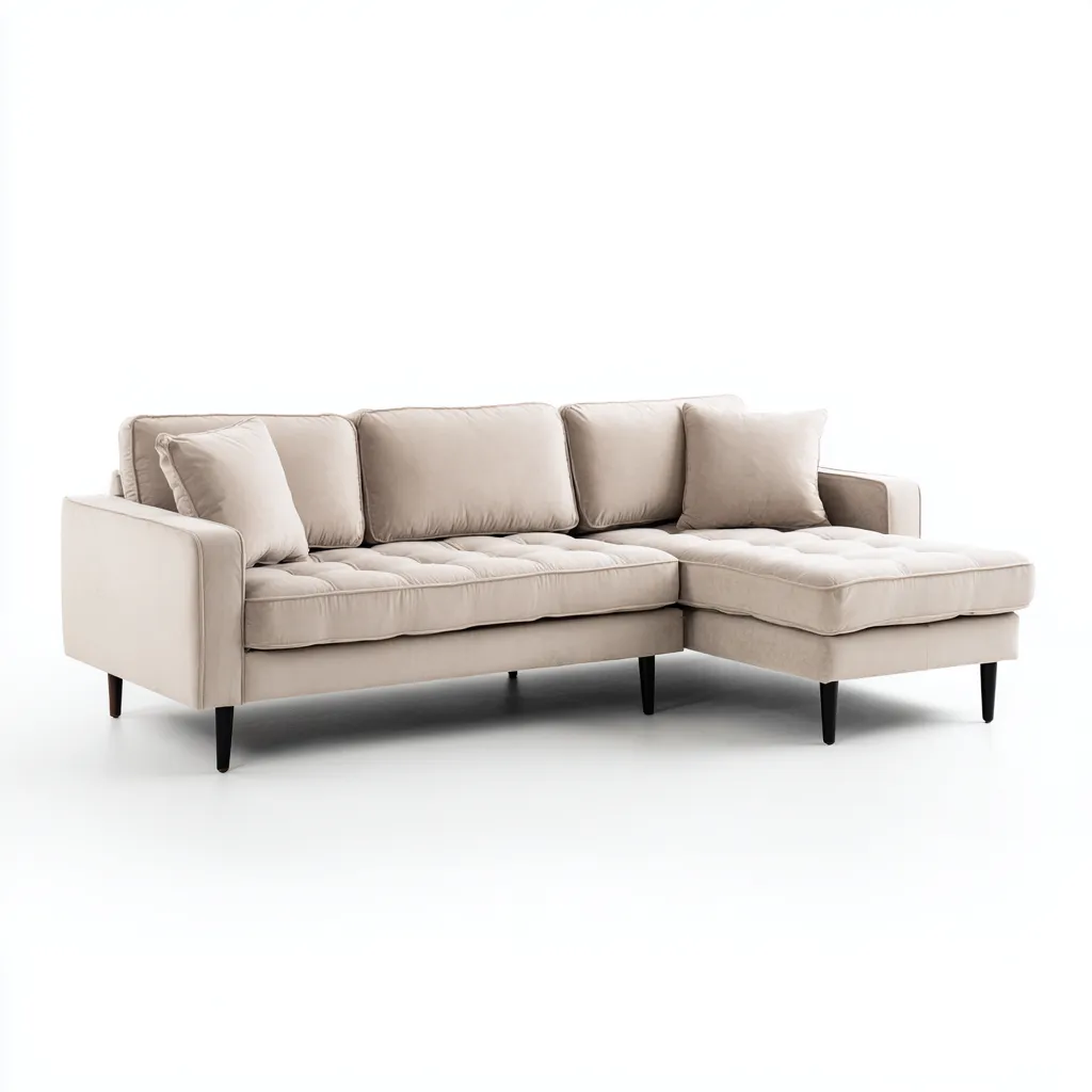 Divano angolare in velluto 255x160x85 cm - beige - stile moderno con gambe nere-Designene