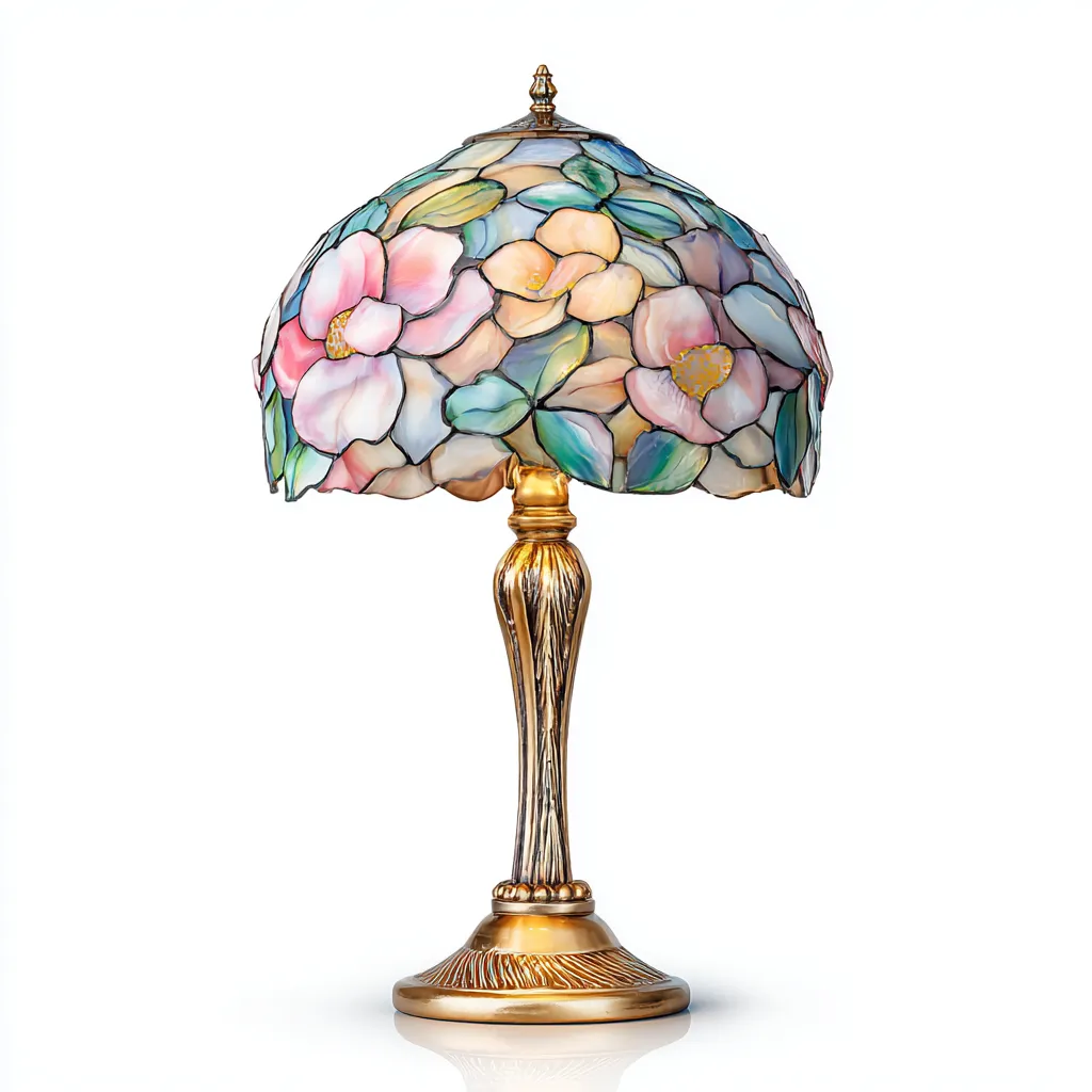 Lampada da tavolo in vetro e metallo 36x36x55 cm - rosa - stile Tiffany floreale-Designene