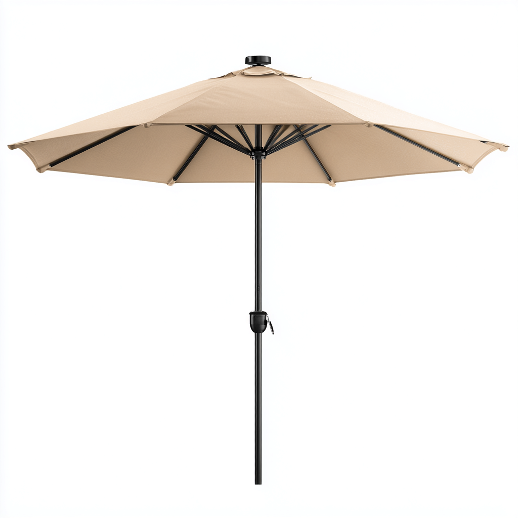 Ombrellone da giardino in poliestere 270x270x250 cm - beige-nero - design rotondo con struttura in acciaio e illuminazione LED solare integrata-Designene