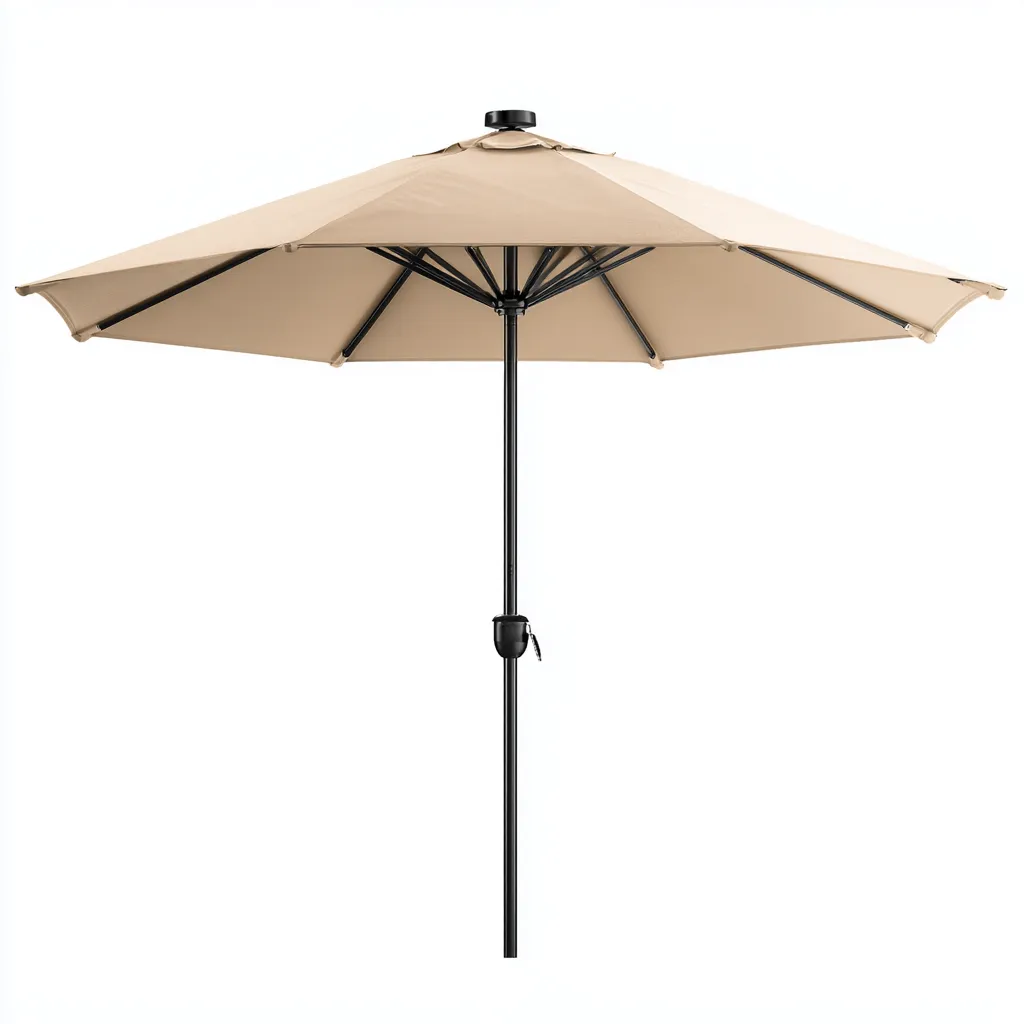 Ombrellone da giardino in poliestere 270x270x250 cm - beige-nero - design rotondo con struttura in acciaio e illuminazione LED solare integrata-Designene