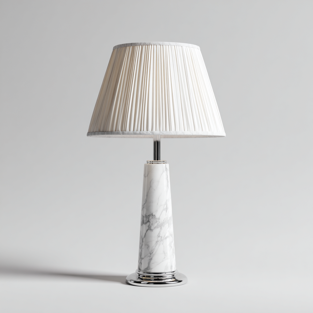 Lampada da tavolo in marmo bianco con paralume plissettato 26x26x48 cm - bianco - design elegante-Designene