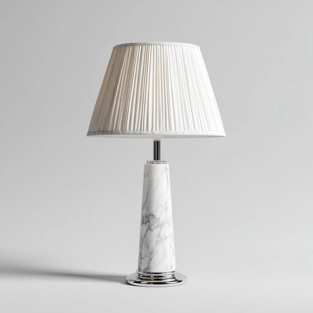 Lampada da tavolo in marmo bianco con paralume plissettato 26x26x48 cm - bianco - design elegante-Designene