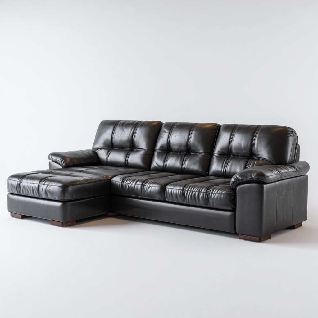 Divano angolare in pelle 250x160x90 cm - nero - design moderno con chaise longue e seduta imbottita-Designene
