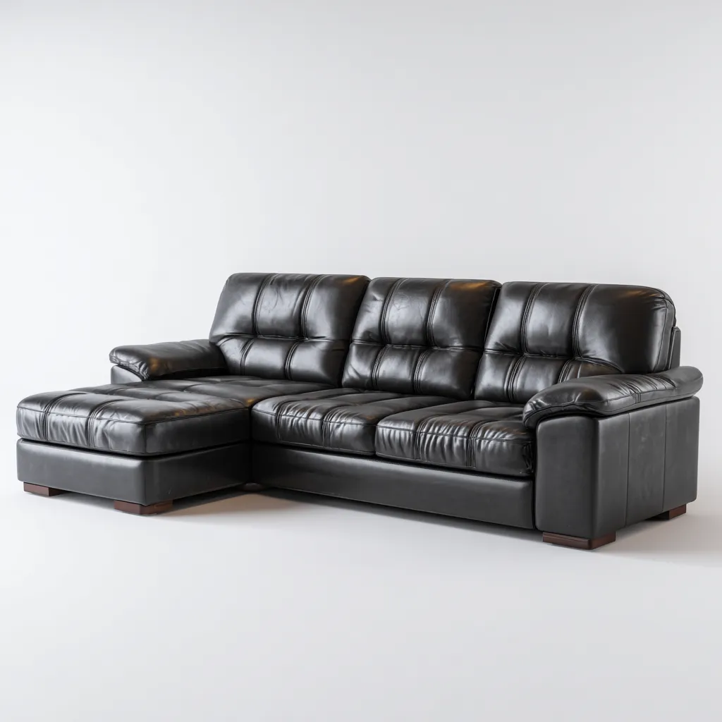 Divano angolare in pelle 250x160x90 cm - nero - design moderno con chaise longue e seduta imbottita-Designene