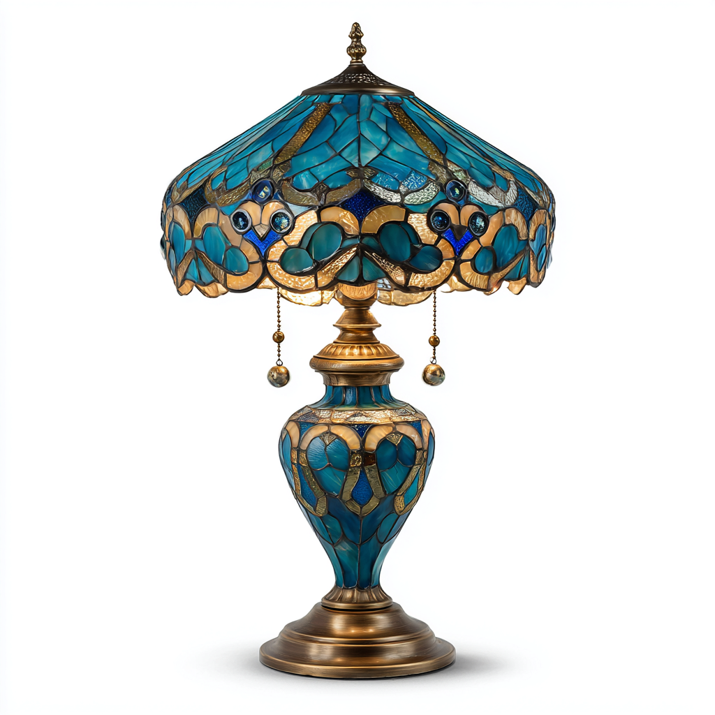 Lampada da tavolo in vetro e metallo 38x38x58 cm - blu - stile Tiffany vintage-Designene
