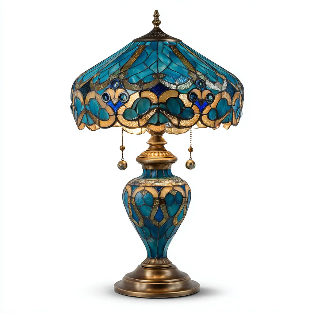 Lampada da tavolo in vetro e metallo 38x38x58 cm - blu - stile Tiffany vintage-Designene