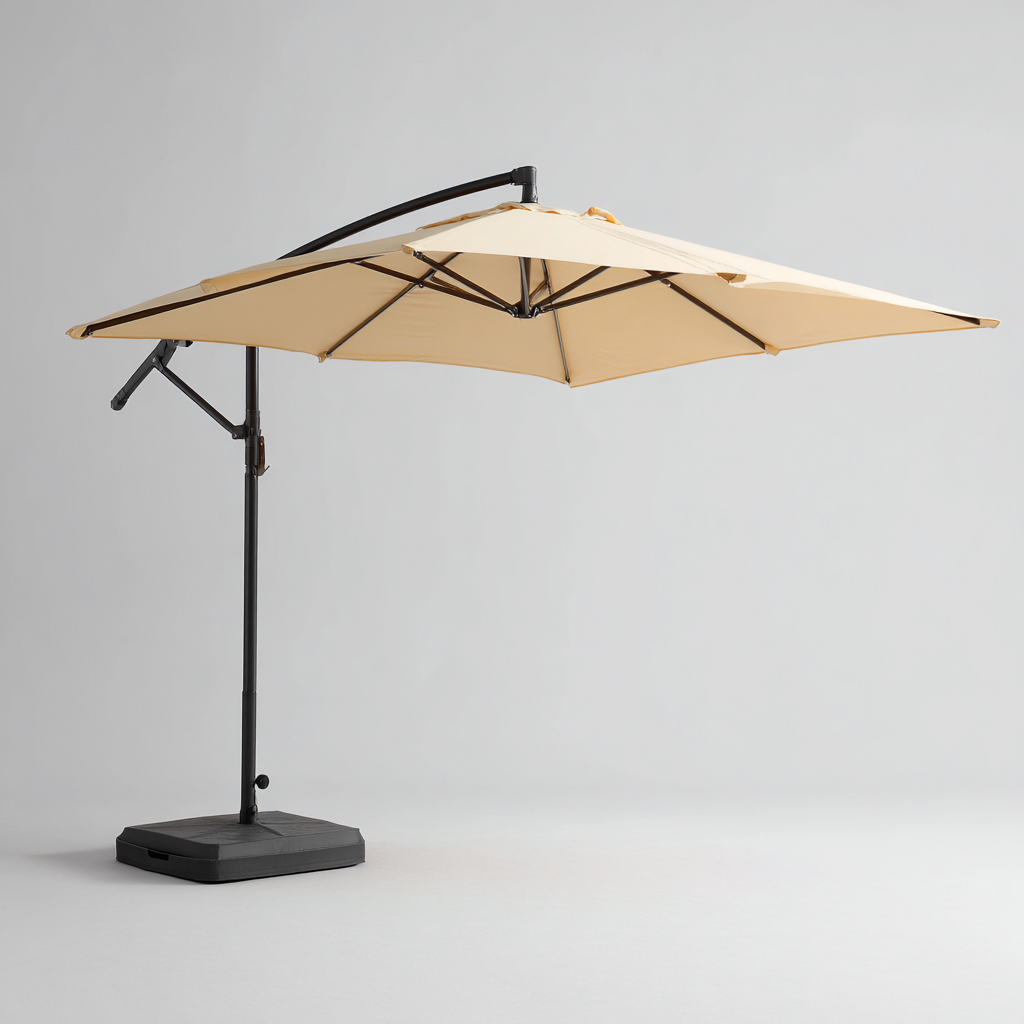 Ombrellone da giardino in poliestere 300x300x260 cm - beige-nero - ombrellone quadrato decentrato con struttura in acciaio e base robusta-Designene