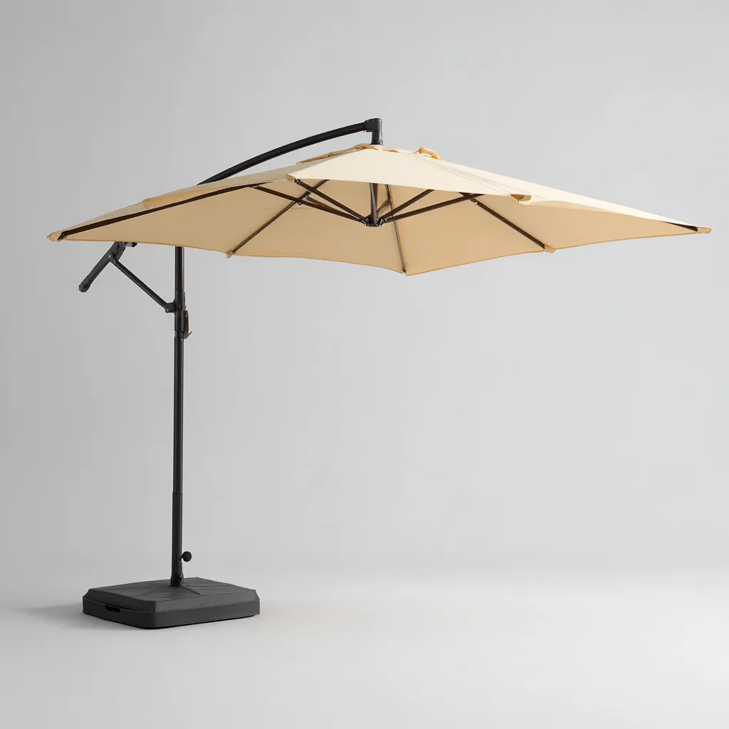 Ombrellone da giardino in poliestere 300x300x260 cm - beige-nero - ombrellone quadrato decentrato con struttura in acciaio e base robusta-Designene