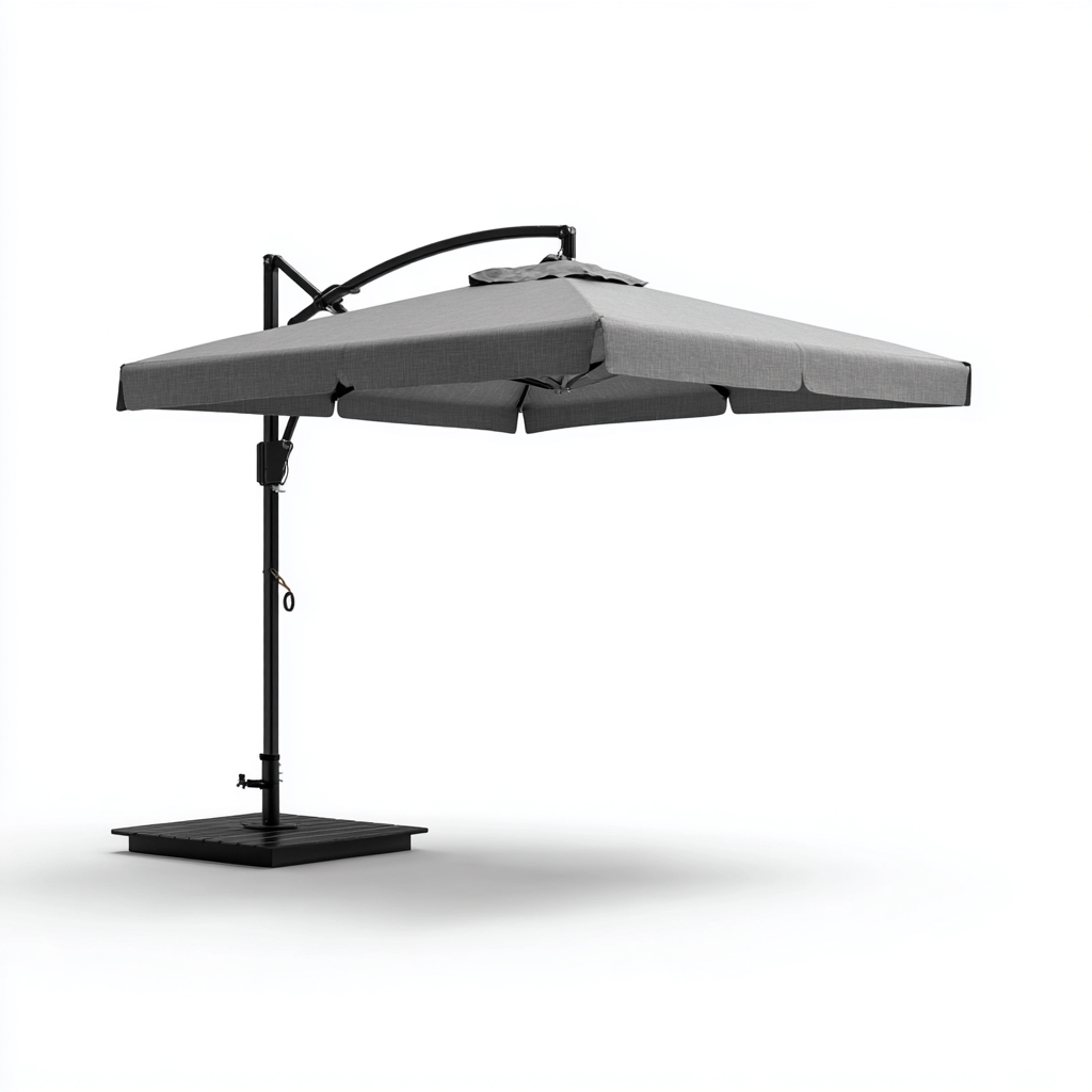 Ombrellone da giardino in poliestere 300x300x260 cm - grigio - con braccio laterale orientabile e struttura in acciaio nero-Designene