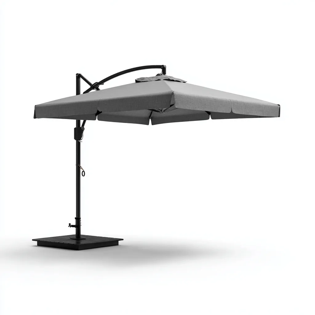 Ombrellone da giardino in poliestere 300x300x260 cm - grigio - con braccio laterale orientabile e struttura in acciaio nero-Designene