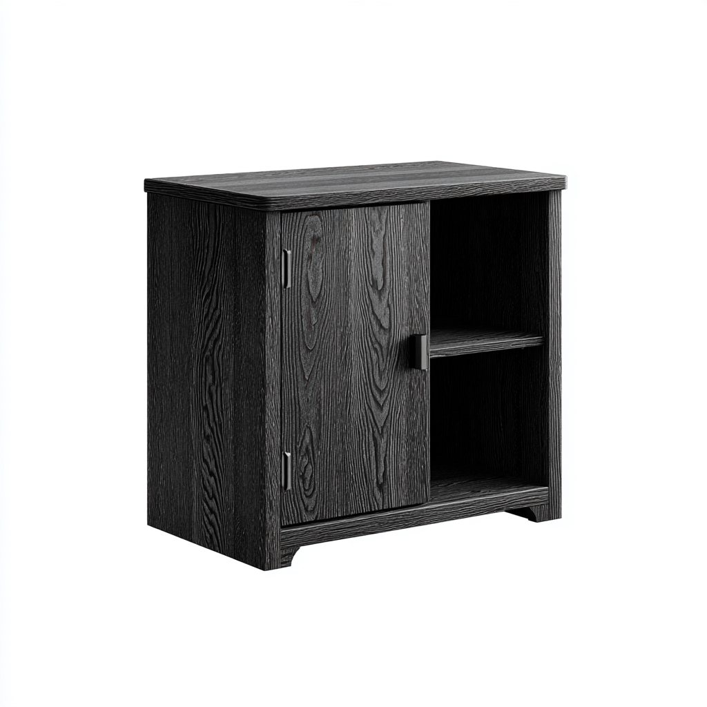 Scarpiera in legno MDF a 2 ripiani 70x35x80 cm - nera - design moderno con anta e vano aperto-Designene