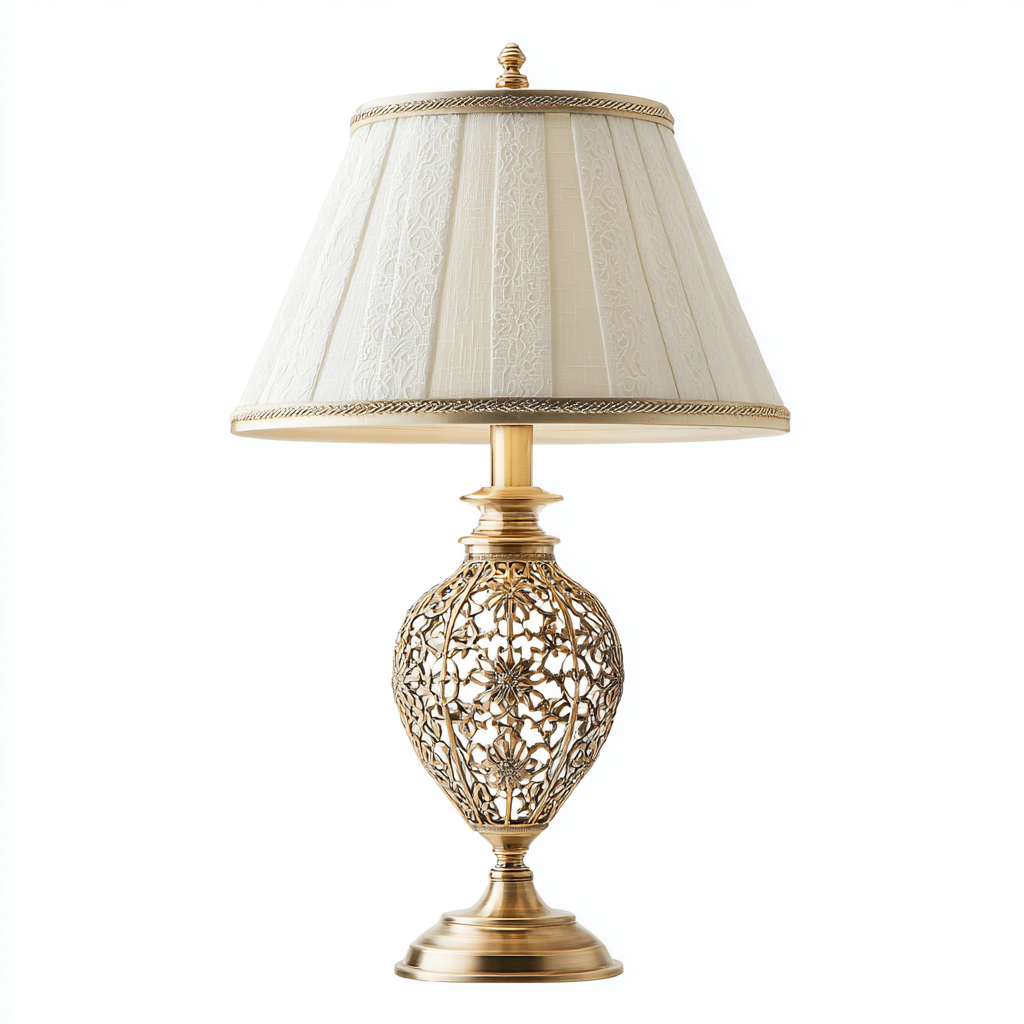 Lampada da tavolo in metallo con paralume in tessuto 30x30x55 cm - oro-bianco - design classico elegante-Designene