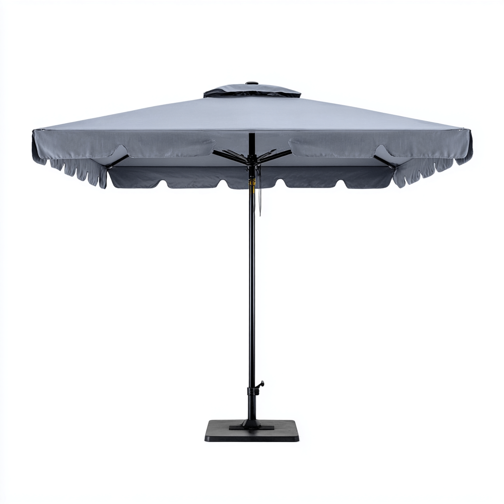 Ombrellone da giardino in poliestere 300x300x260 cm - grigio - con volant decorativo e struttura in acciaio nero-Designene