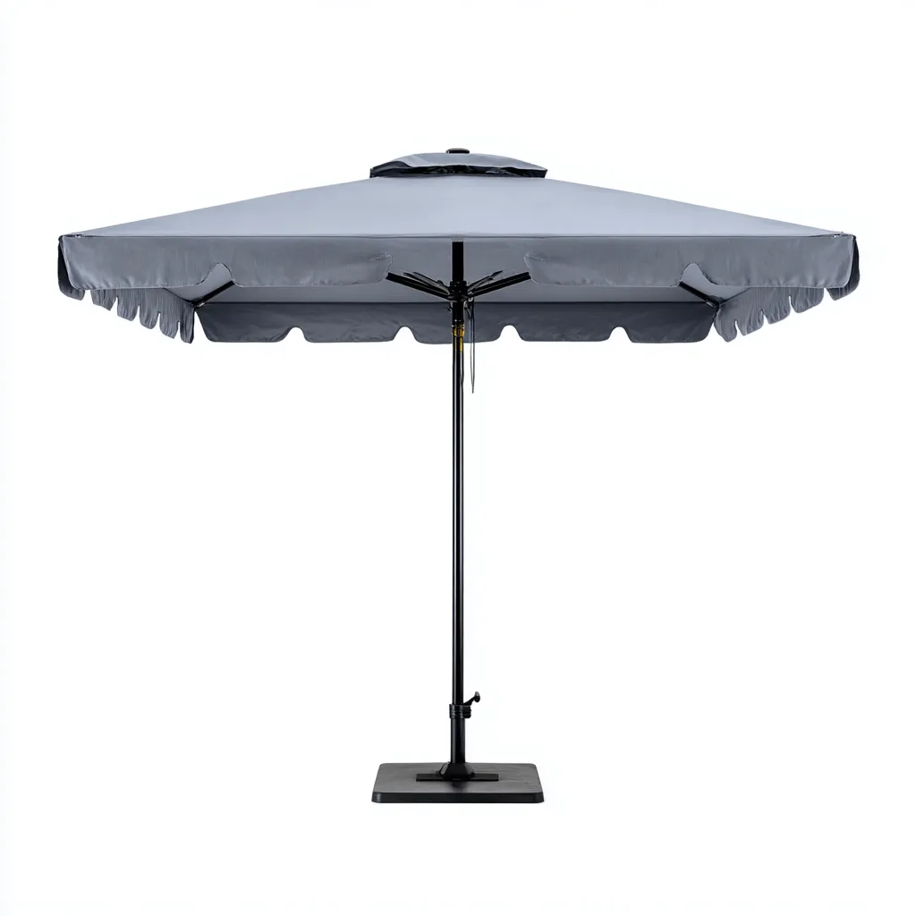 Ombrellone da giardino in poliestere 300x300x260 cm - grigio - con volant decorativo e struttura in acciaio nero-Designene