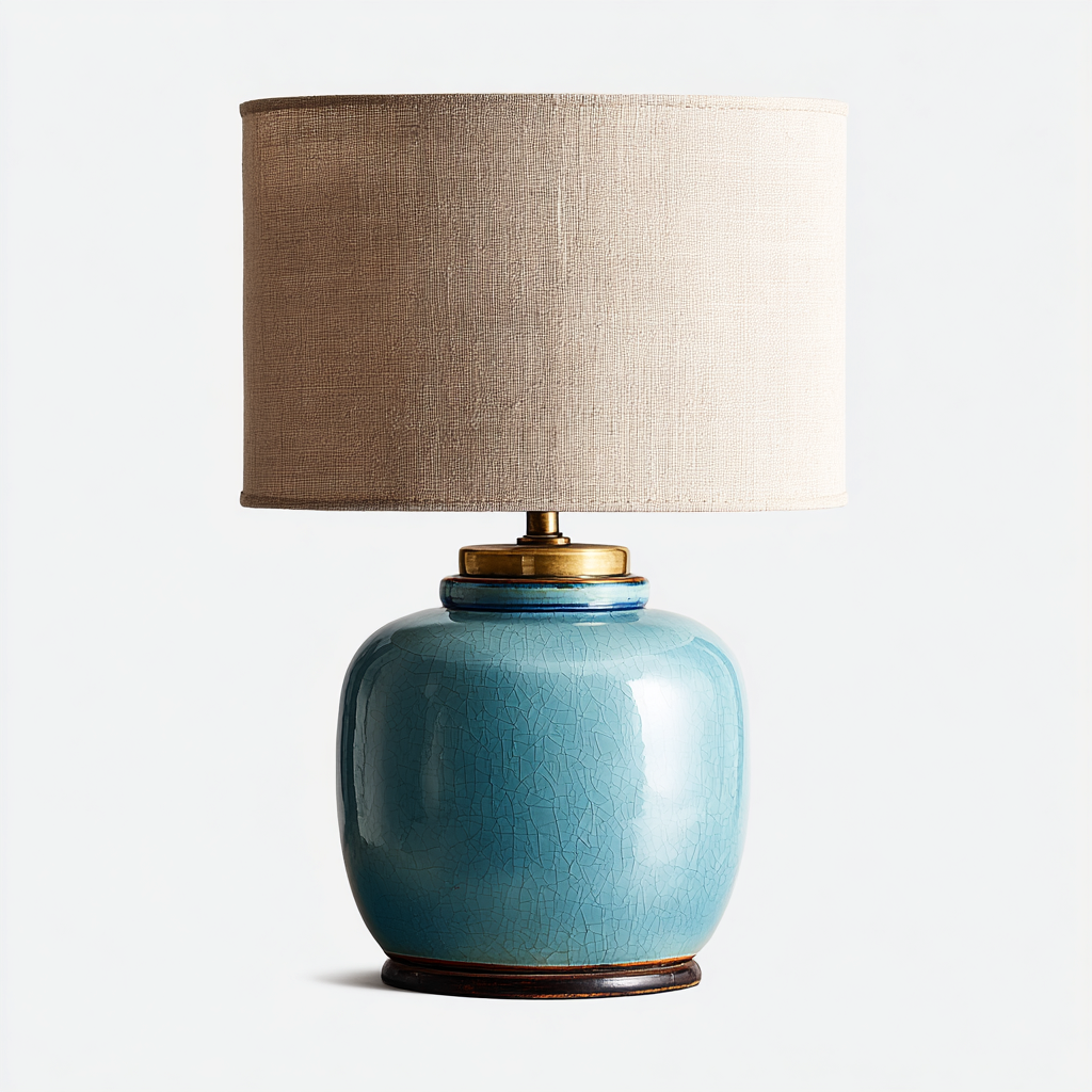 Lampada da tavolo in ceramica 30x30x50 cm - blu - design moderno-Designene