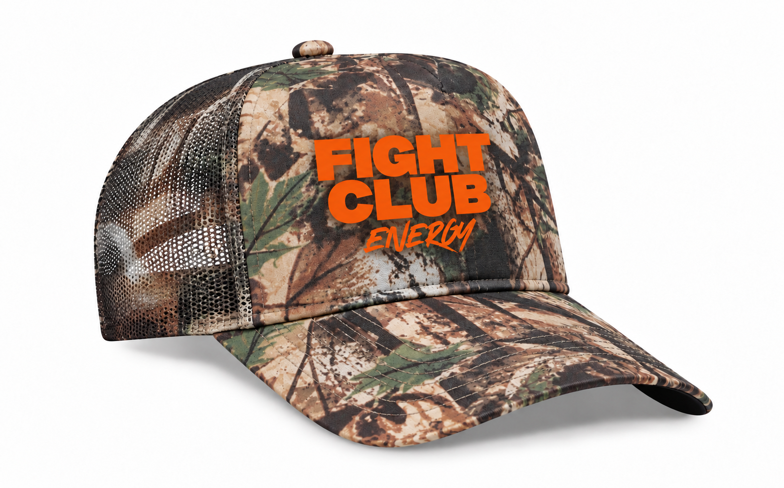 Fight Club Energy Realtree Camo Trucker Hat – Orange Logo