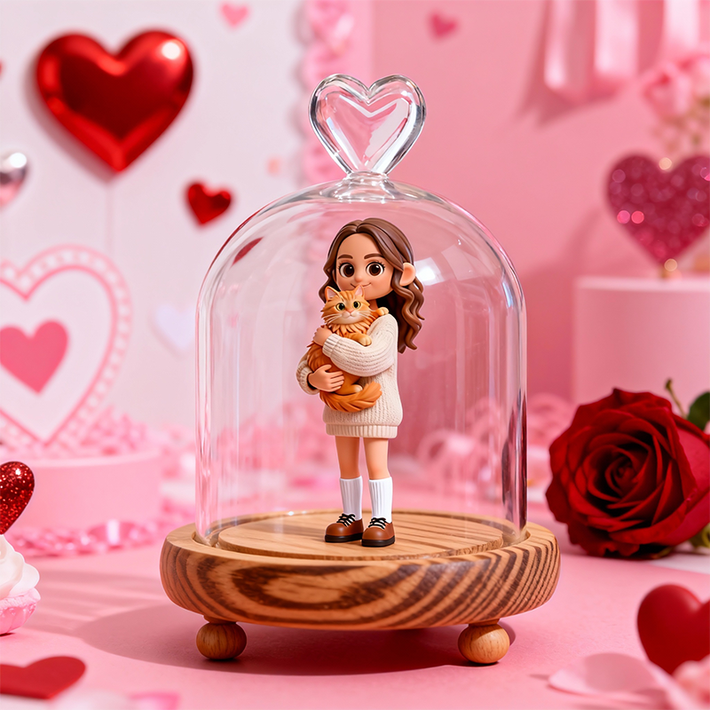 Custom 3D Action Figure - Valentine's Day - Round Long Heart Cover Night Lamp