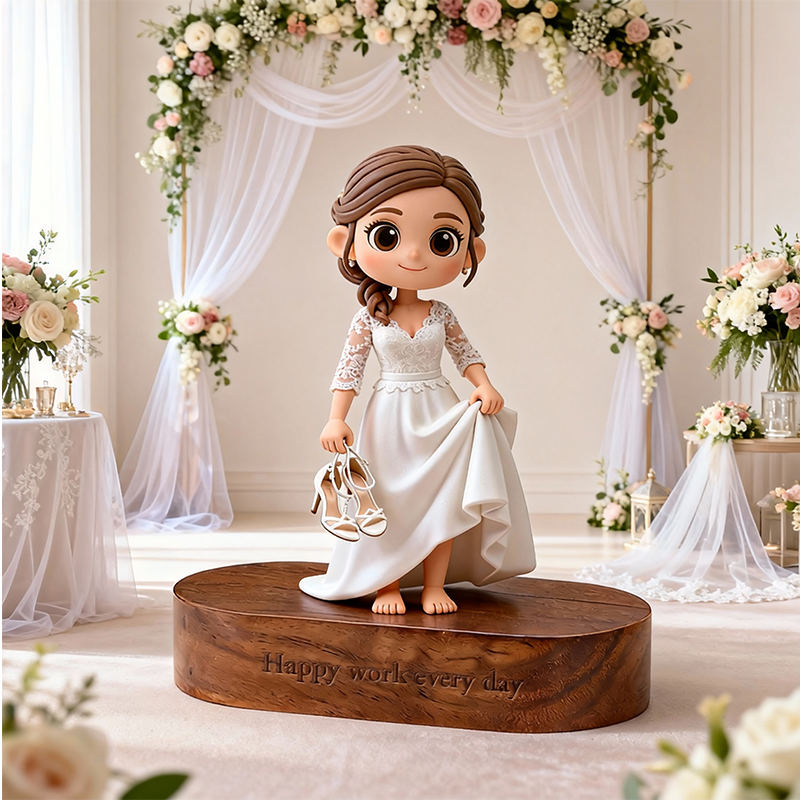 Custom 3D Printed Wedding Figure with Engraved Wooden Base – Personalized Name & Message Display Stand Gift