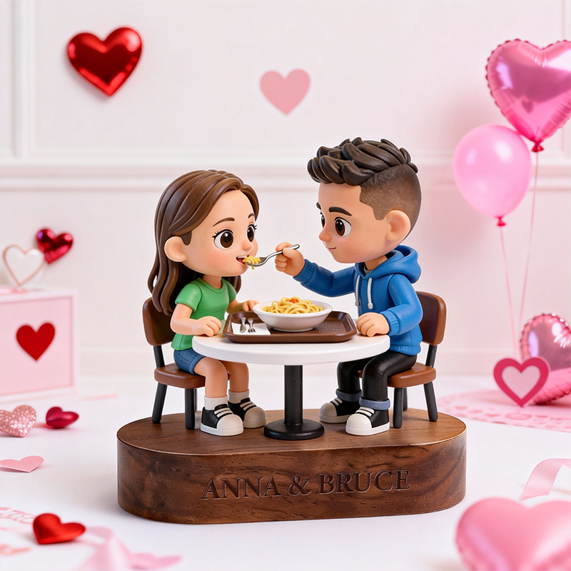 3D Printed Valentine’s Day Figure with Personalized Engraved Wooden Base Keepsake