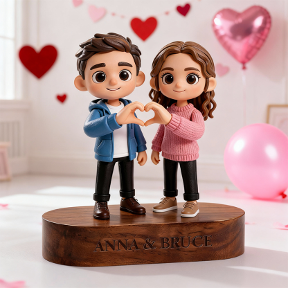 3D Printed Valentine’s Day Figure with Personalized Engraved Wooden Base Keepsake