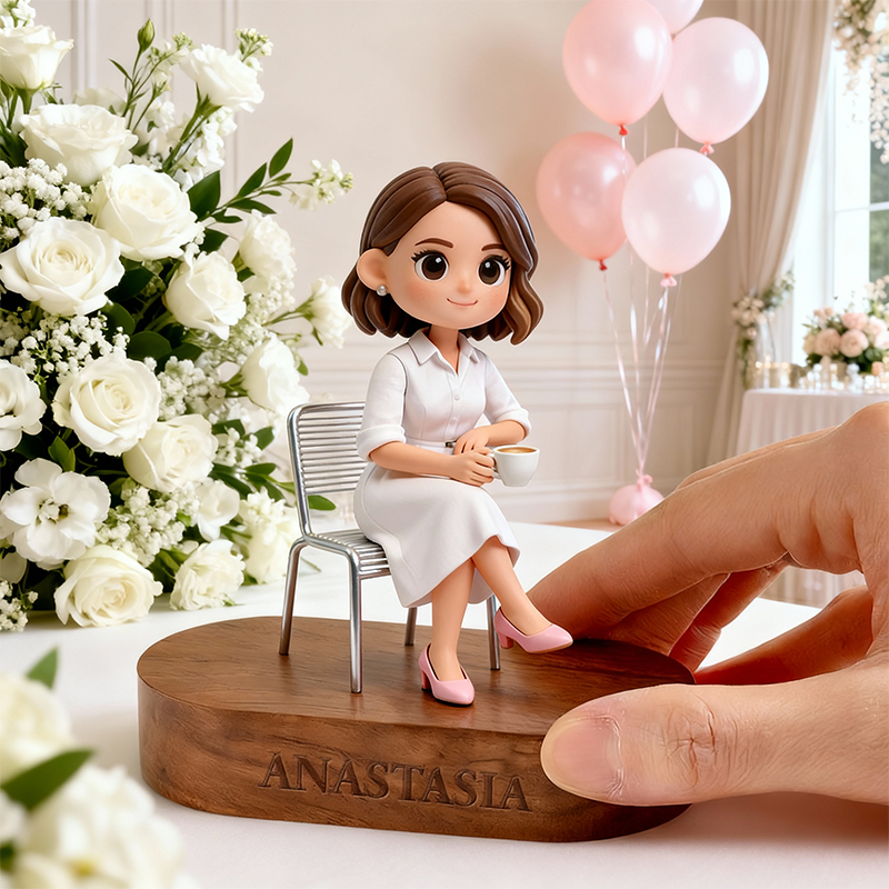Custom 3D Printed Wedding Figure with Engraved Wooden Base – Personalized Name & Message Display Stand Gift