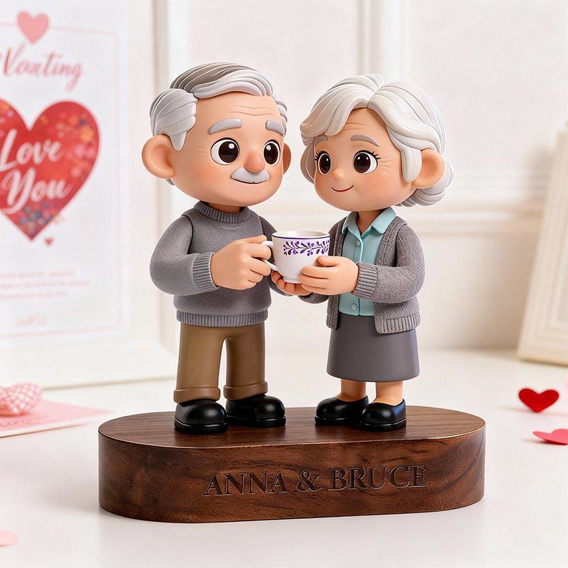 3D Printed Valentine’s Day Figure with Personalized Engraved Wooden Base Keepsake