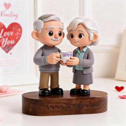 3D Printed Valentine’s Day Figure with Personalized Engraved Wooden Base Keepsake