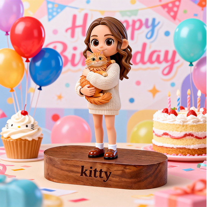 Custom 3D Printed Figure - Engraved Wooden Base - Personalized Name & Message Stand - Birthday-SELL MALL