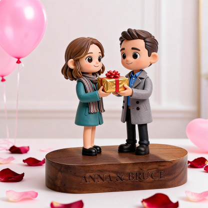 3D Printed Valentine’s Day Figure with Personalized Engraved Wooden Base Keepsake