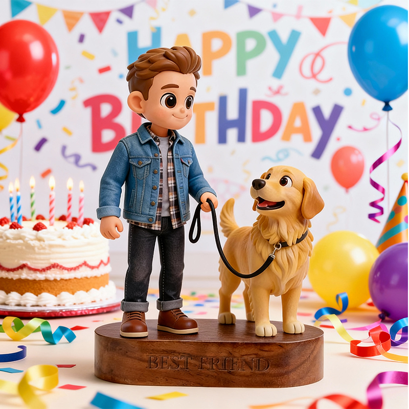 Custom 3D Printed Figure - Engraved Wooden Base - Personalized Name & Message Stand - Birthday-SELL MALL