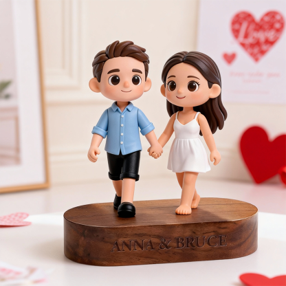 3D Printed Valentine’s Day Figure with Personalized Engraved Wooden Base Keepsake