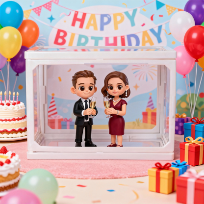 Custom 3D Printed Figure - Glass Dollhouse Custom Scene Display Case - Birthday