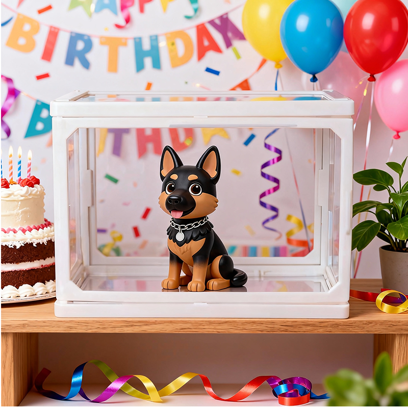 Custom 3D Printed Figure - Glass Dollhouse Custom Scene Display Case - Birthday