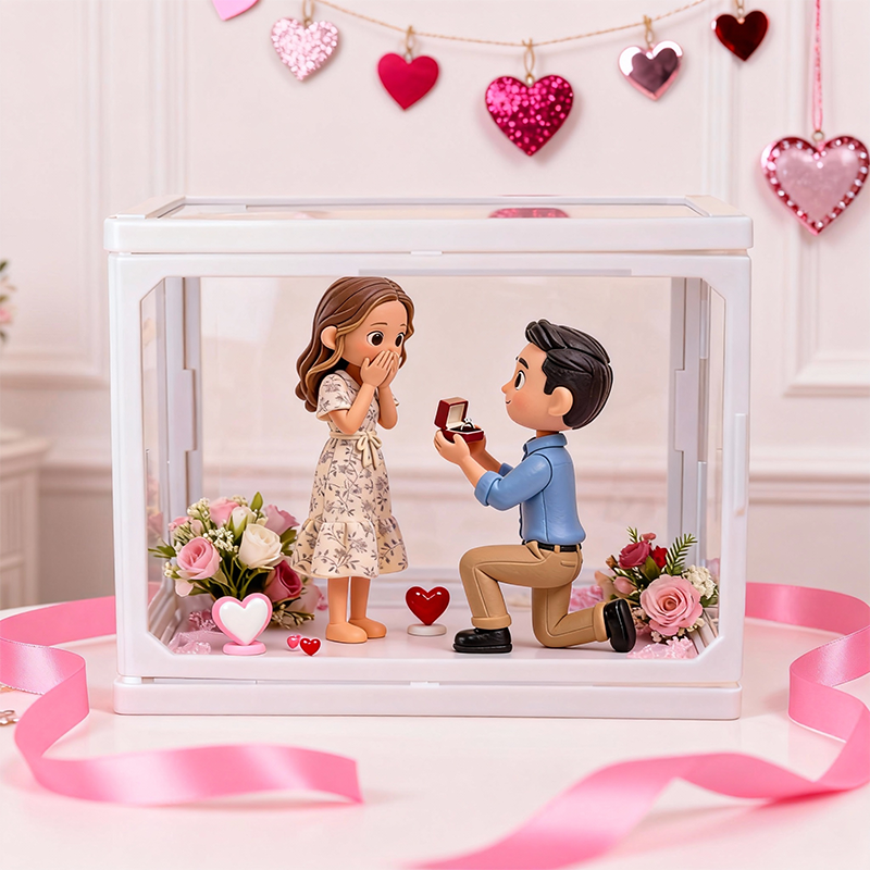 Valentine’s Day 3D Printed Figure Display – Custom Glass Dollhouse Scene for Couples