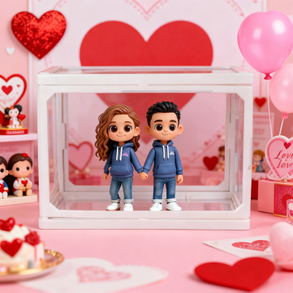 Custom 3D Printed Figure - Glass Dollhouse Custom Scene Display Case - Valentine's Day
